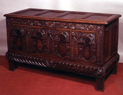 Carved chest with arcaded front, late 17th century by English School